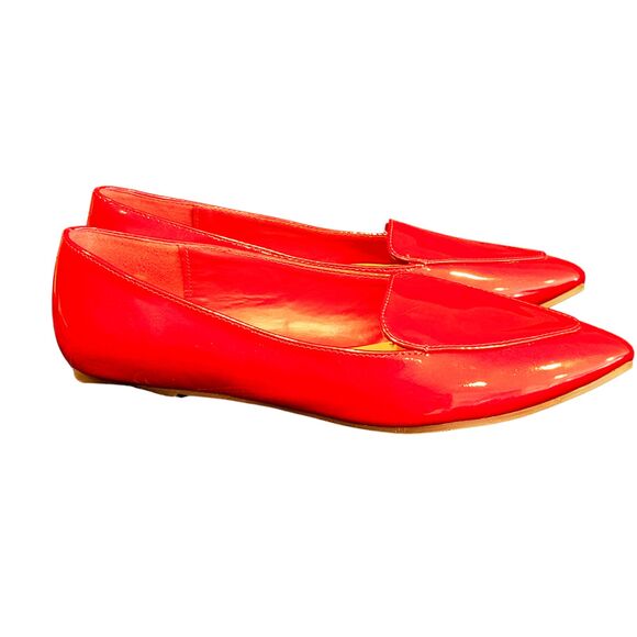 Pierre Dumas Cam-1 Red Patent Leather Flat Pointed Toe Shoe 8M Man Made Slip On - Picture 3 of 7
